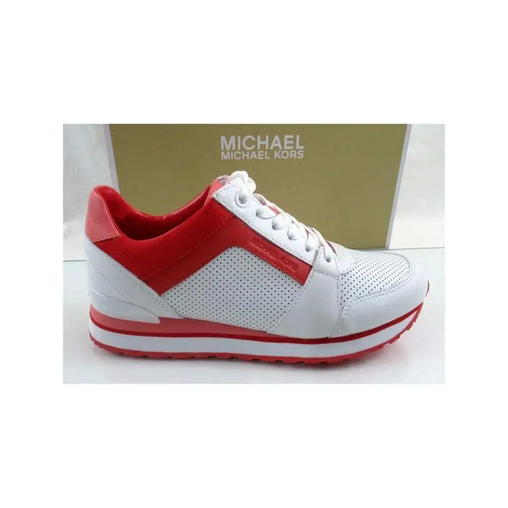 Michael Kors Billie Trainer Lace Up Sneakers Grapefruit White Red Pink Size 7